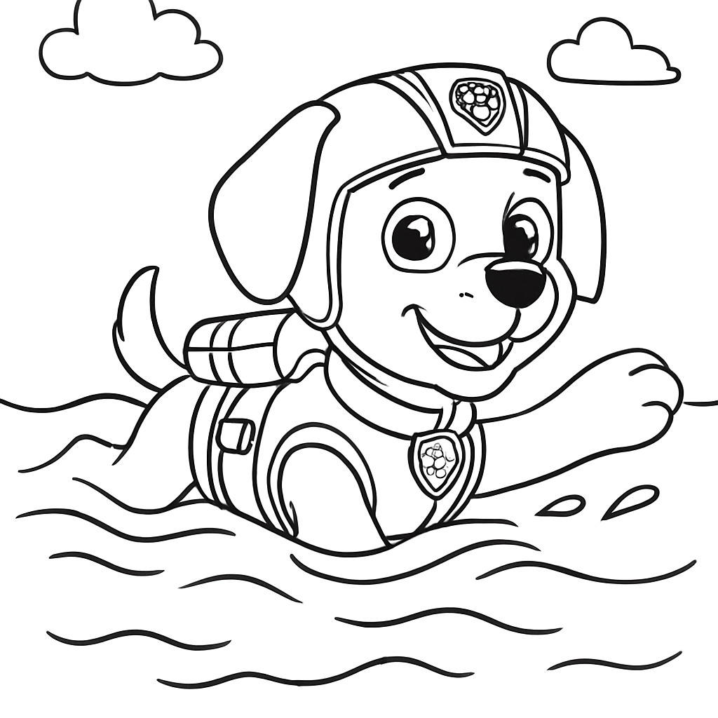 Paw Patrol's Zuma swimming in the water